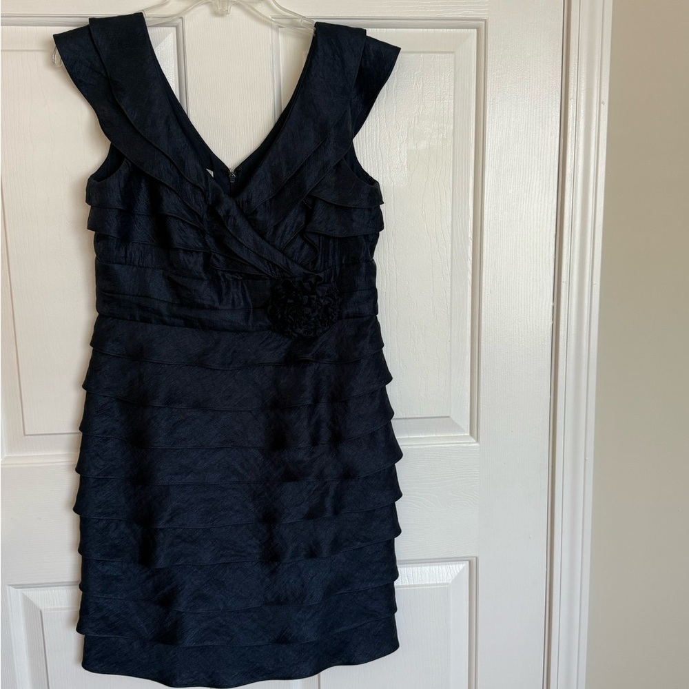 London Times Navy Ruched Sheath Mini Dress